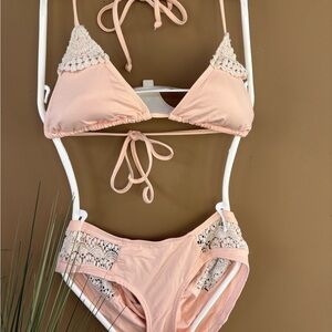 Peach Crochet Bikini Set